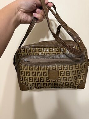 Fendi Brown Monogram Zucca Crossbody Bag with Leather Trim